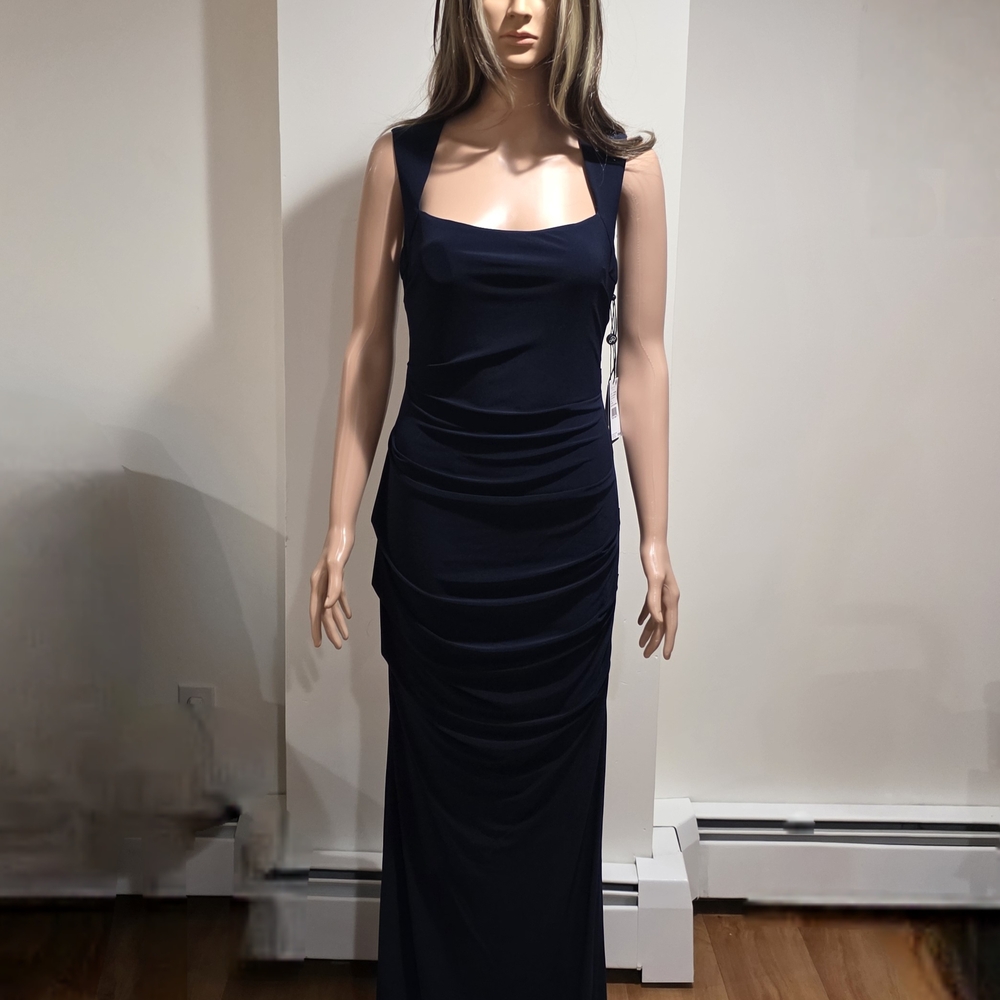 Adrianna Papell Navy Blue Ruched  Maxi Dress
